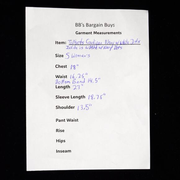 NEW Talbots Cardigan Navy White Polka Dot Reverse Pattern Inside 3/4 Sleeve Sz S - Picture 11 of 11